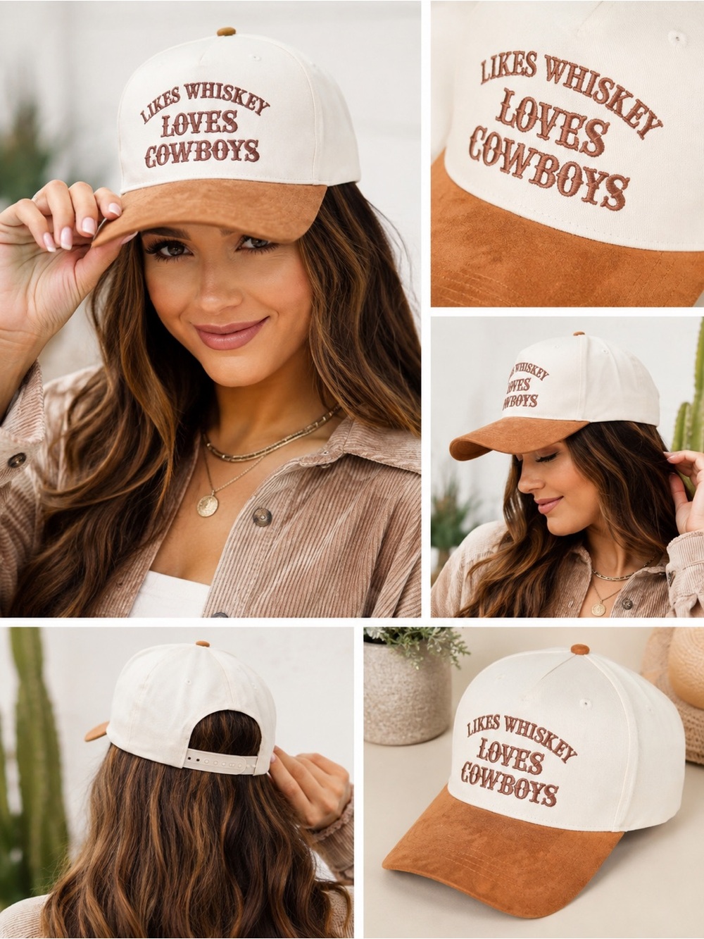 013 NWT Likes Whiskey Loves Cowboys" Two-Tone Beige & Brown Baseball Cap